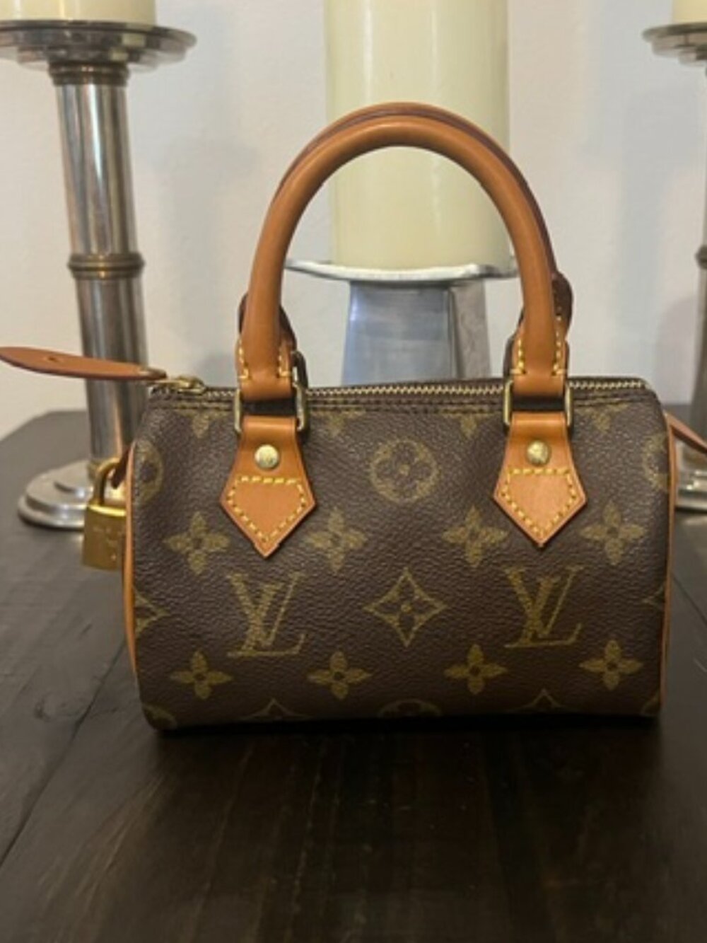 Louis Vuitton Mini Speedy Monogram Canvas HL Handbag TH0912 w/ Lock & Key